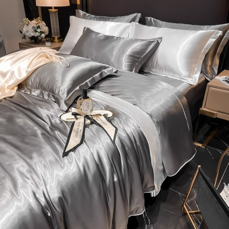 Pure Mulberry Silk 4-Piece Bedding Set, Double-Sided Silk Duvet Cover, Spring/Summer
