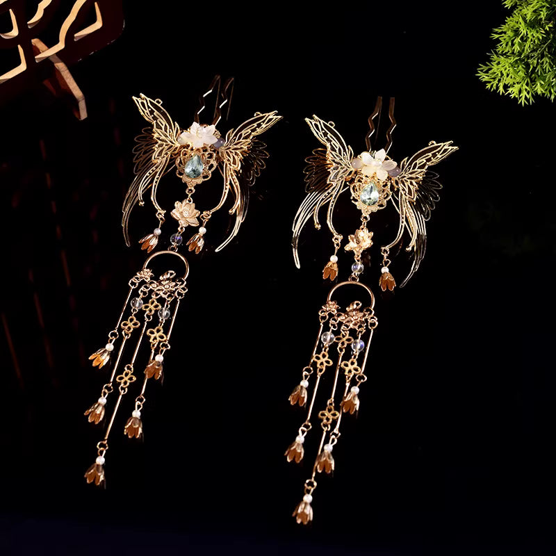 Handcrafted Phoenix Coronet Headpiece Set for Ming-style Hanfu