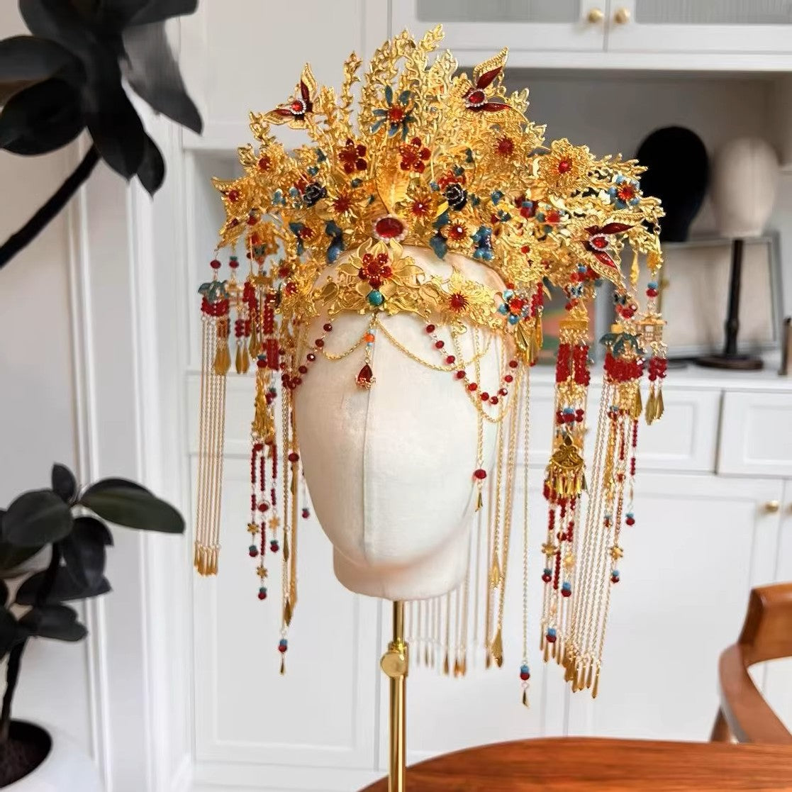 Handcrafted Golden Phoenix Coronet Headpiece with Golden Phoenix Embellishments