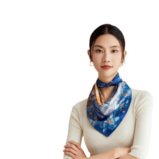 Gemstone Butterfly Silk Scarf– 100% Silk Crepe de Chine Square (65cm*65cm))