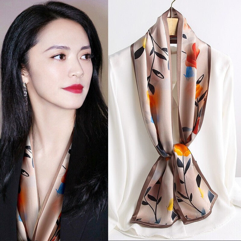 100% Silk Skinny Scarf - Reversible Summer Neck Ribbon（150cm*18cm）