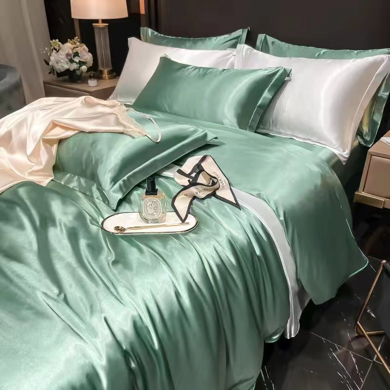 Pure Mulberry Silk 4-Piece Bedding Set, Double-Sided Silk Duvet Cover, Spring/Summer