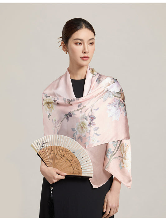 Exquisite 100% Silk Scarf （Highcla）Peony Pink