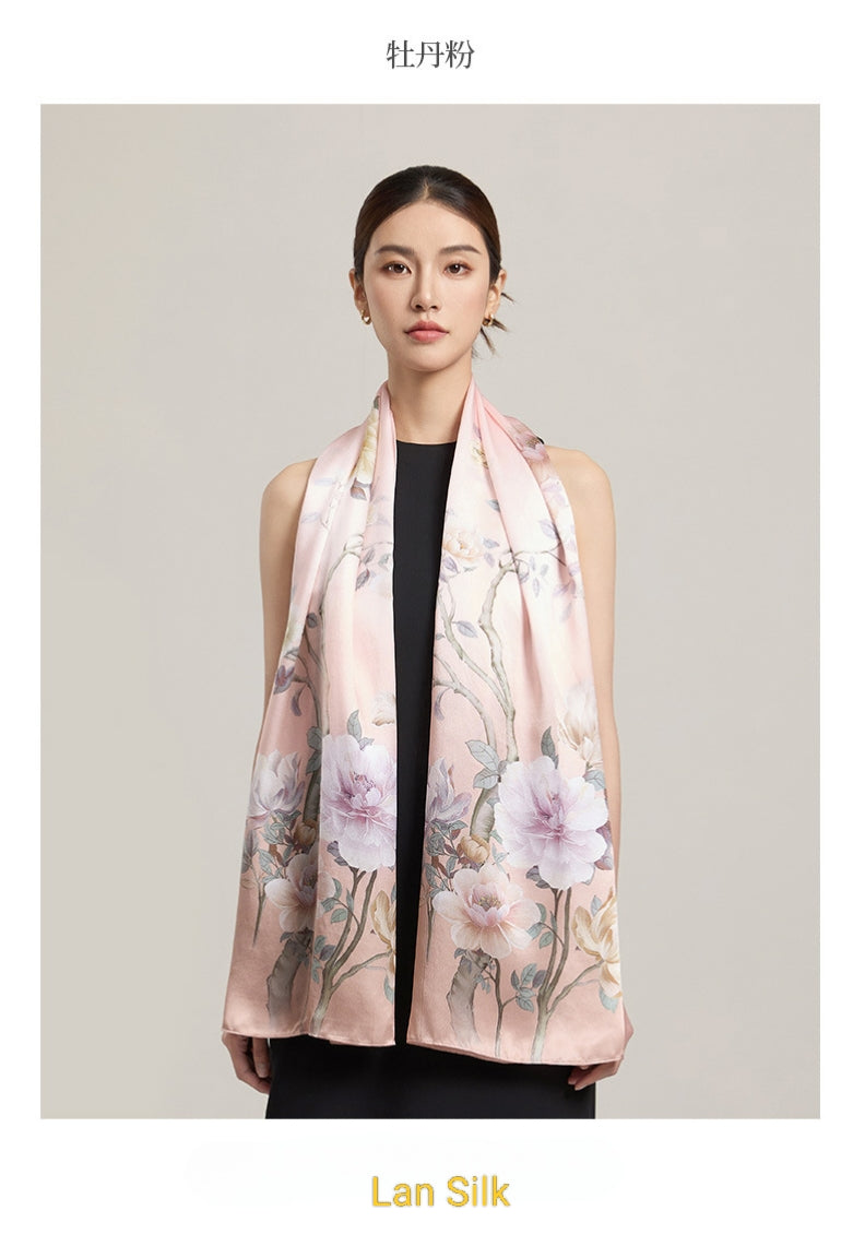 Exquisite 100% Silk Scarf （Highcla）Peony Pink