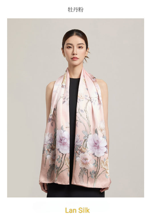 Exquisite 100% Silk Scarf （Highcla）Peony Pink