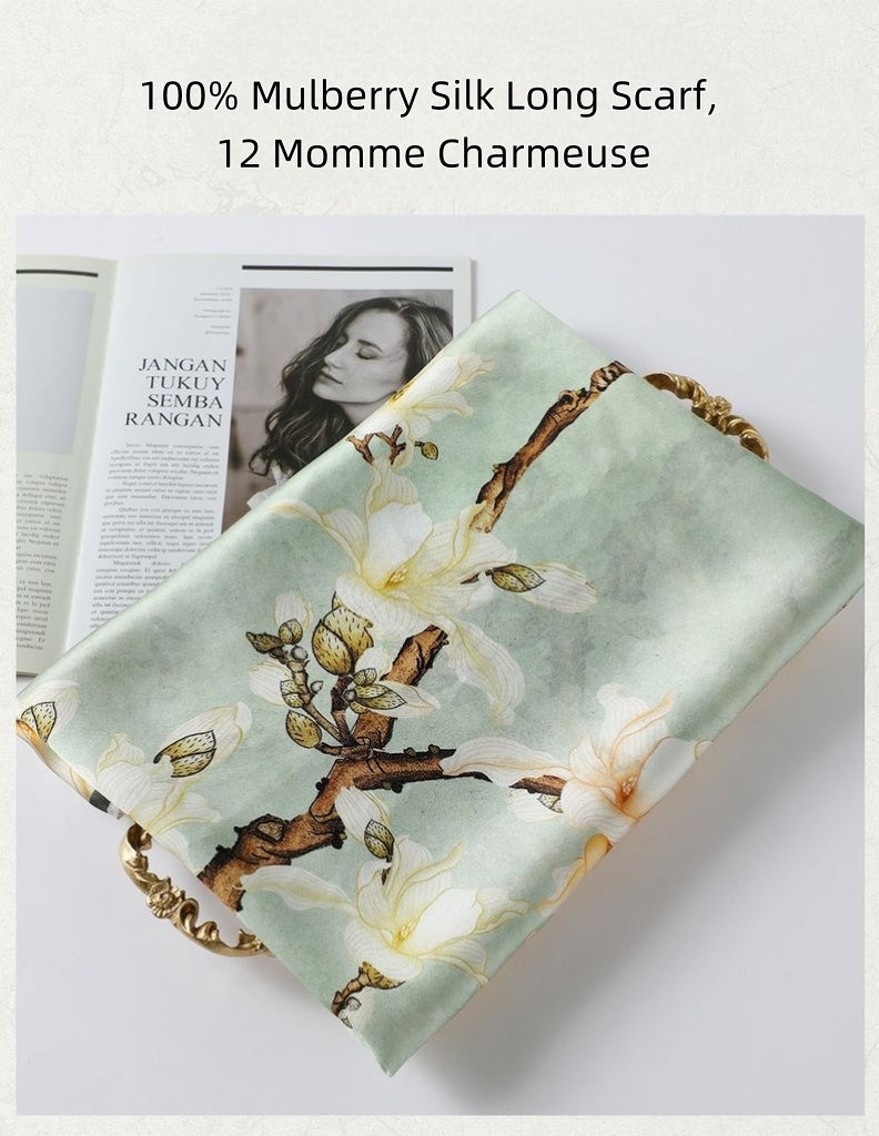 100% Mulberry Silk Long Scarf(170*53), 12 Momme Charmeuse