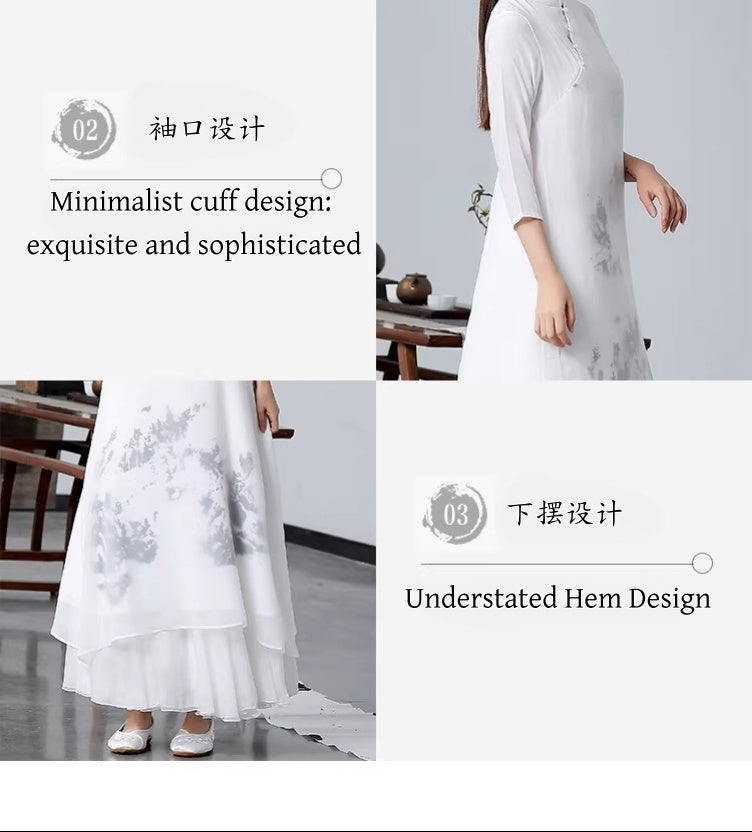 Chinese-Inspired Hanfu，Zen-Inspired Vintage Ink Wash Painting Hanfu