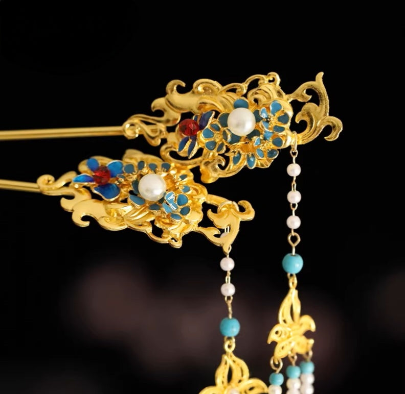 Handcrafted Phoenix Coronet Headpiece Set for Ming-style Hanfu