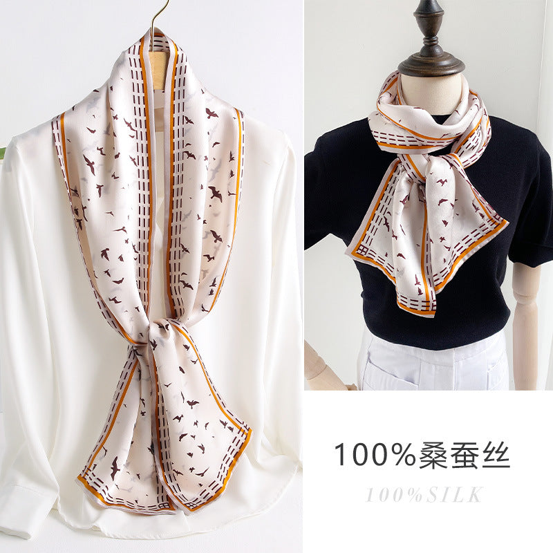 100% Silk Skinny Scarf - Reversible Summer Neck Ribbon（150cm*18cm）