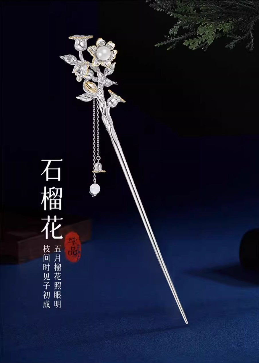 Sterling Silver Twelve Flower Gods Hairpin for Women (Neo-Chinese Ancient Style)