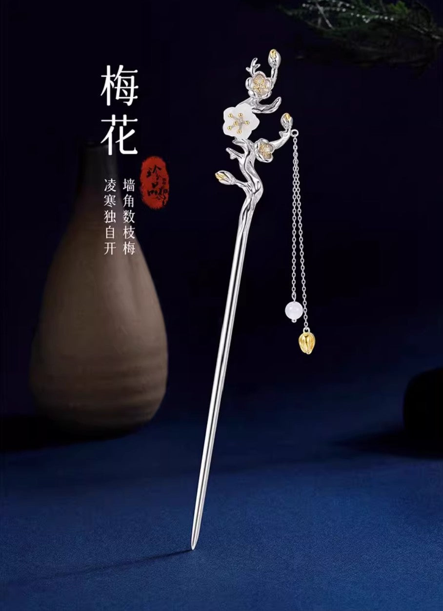 Sterling Silver Twelve Flower Gods Hairpin for Women (Neo-Chinese Ancient Style)