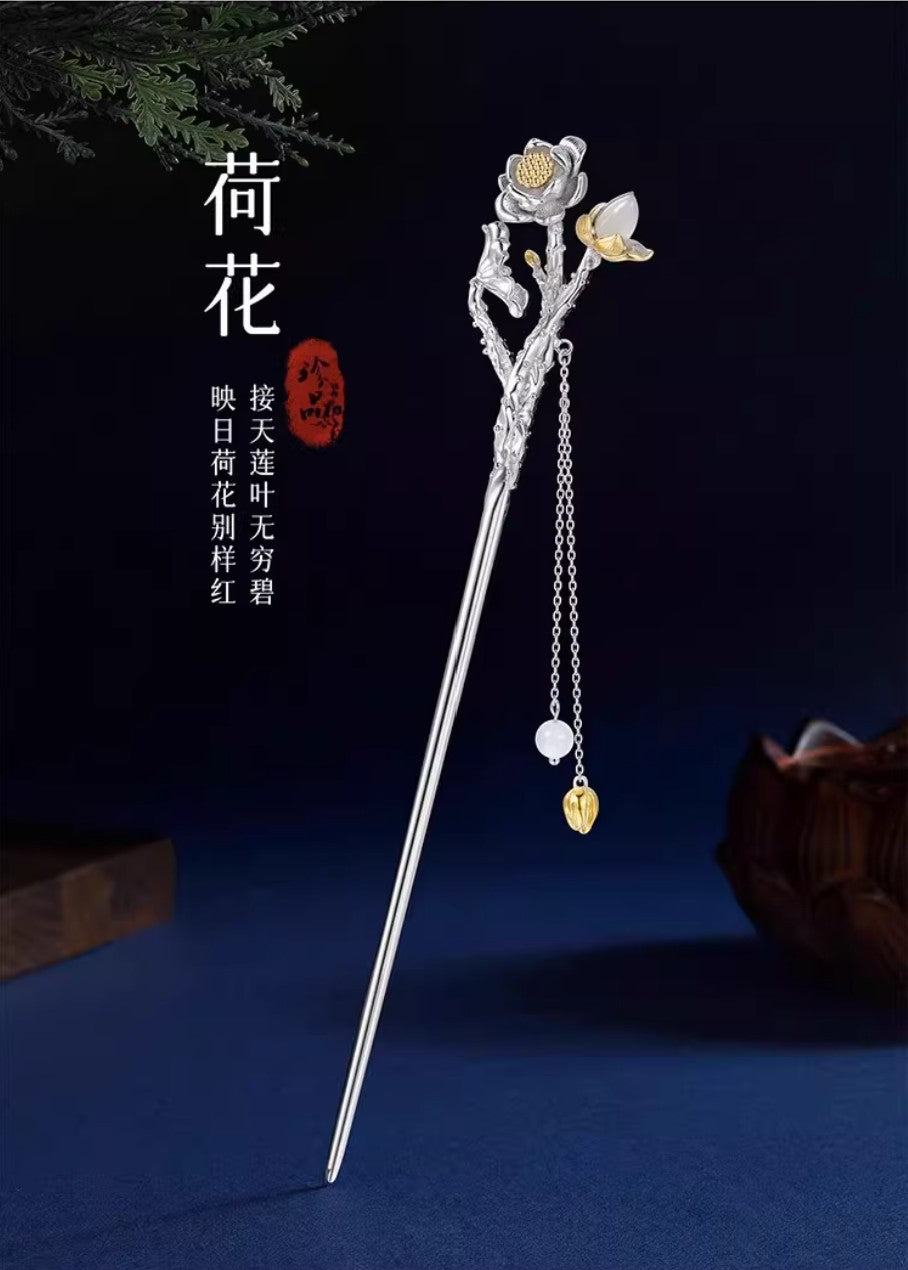 Sterling Silver Twelve Flower Gods Hairpin for Women (Neo-Chinese Ancient Style)