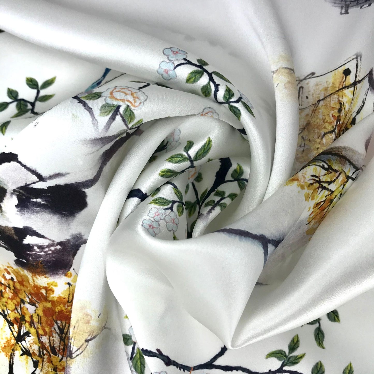 Luxury Chinese-inspired Silk Scarf - Autumn/Winter Cashmere-like Warmth with Artistic Floral Prints