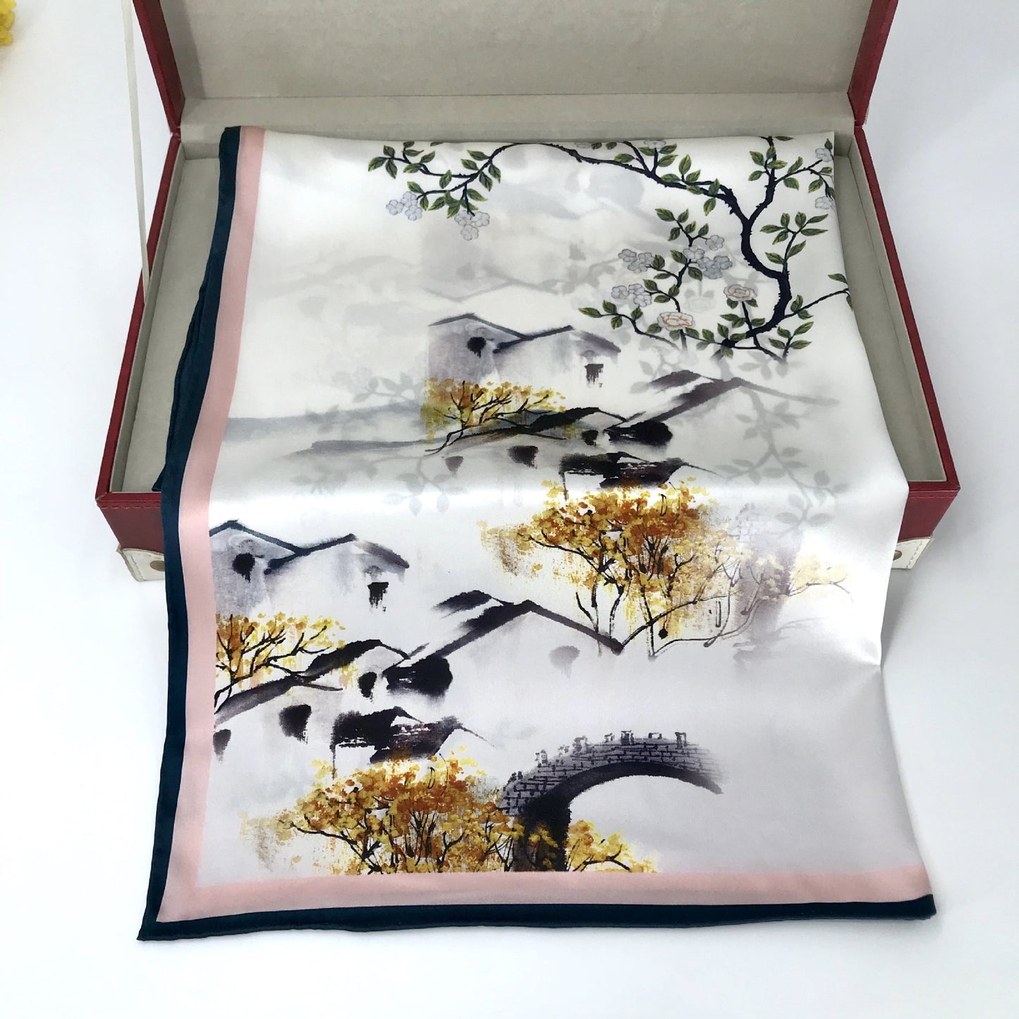 Luxury Chinese-inspired Silk Scarf - Autumn/Winter Cashmere-like Warmth with Artistic Floral Prints