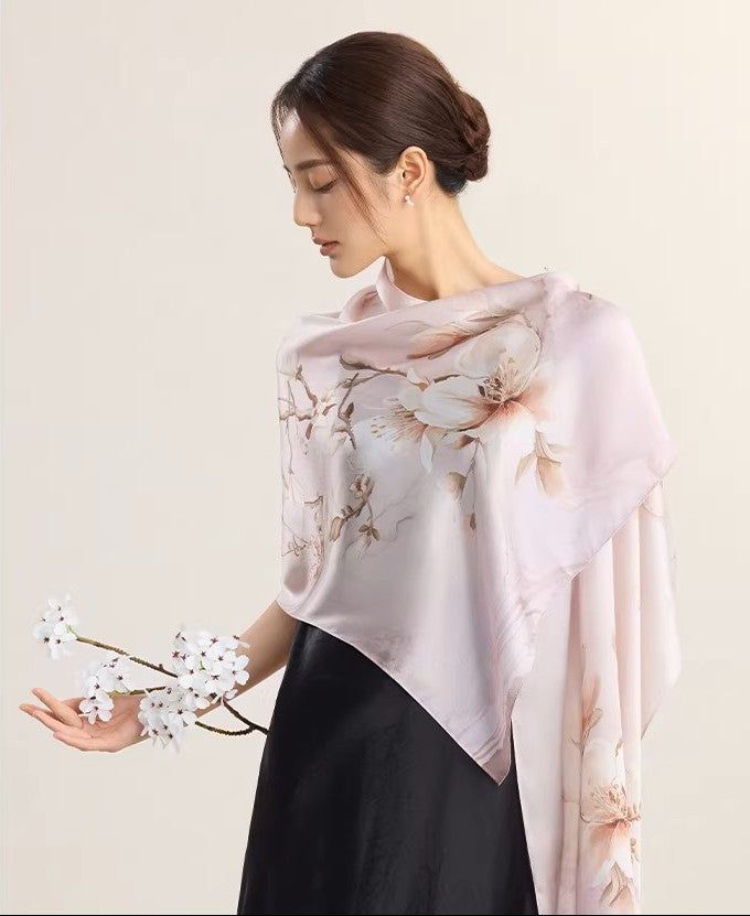 LAN SILK 2025 New Arrival 100% Mulberry Silk Printed Scarf, 12mm Silk Chiffon with Hand-rolled Edges