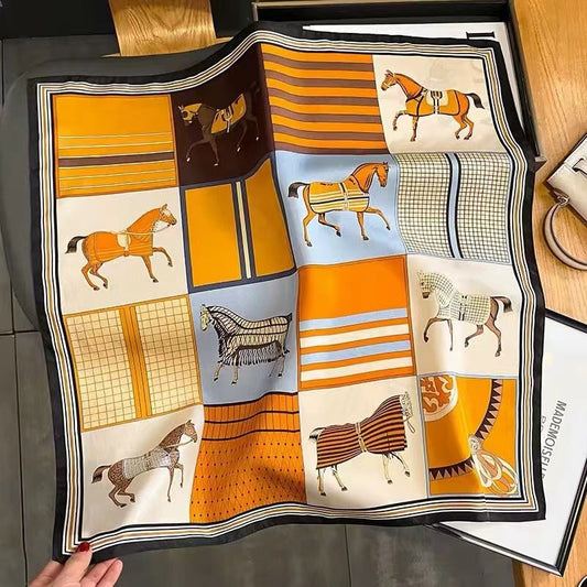 Elegant & Versatile 70cm Silk Scarf - Luxury Vintage Printed Women's Fashion Accessory