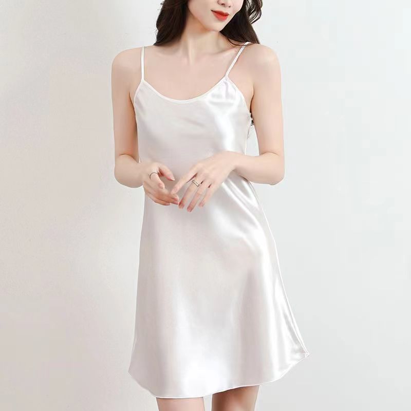100% Mulberry Silk Satin Nightdress - Sexy V-Neck Slip Dress