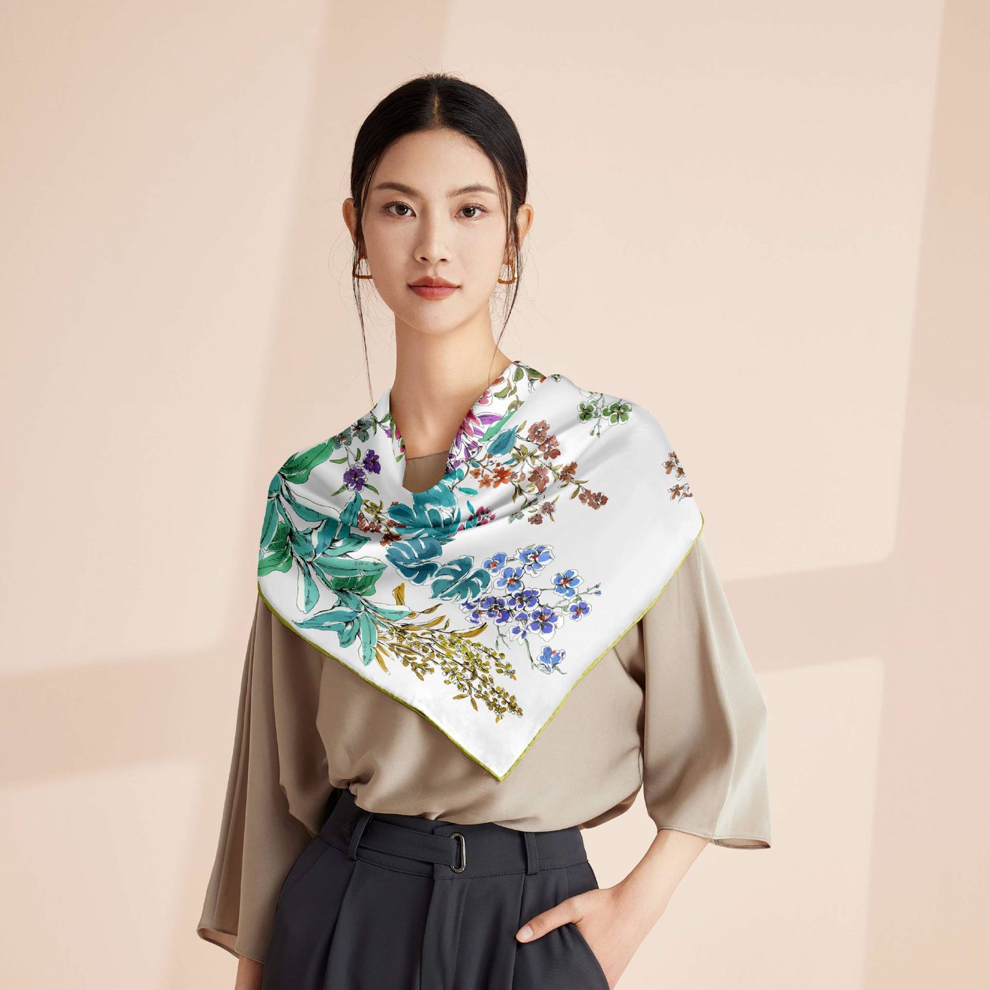 LAN SILK 2026 New Arrival 100% Mulberry Silk 86cm Square Scarf,