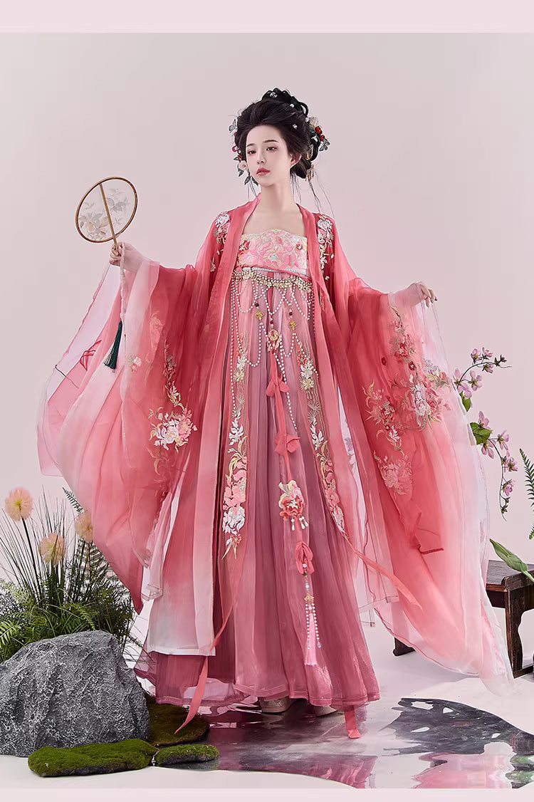 Tang Dynasty Hanfu-Exquisite Heavy Embroidery Wide-Sleeve Shirt + High-Chest Heziqun