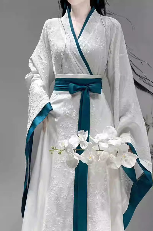 Warring States Style cross-collar wide sleeves waist-length skirt