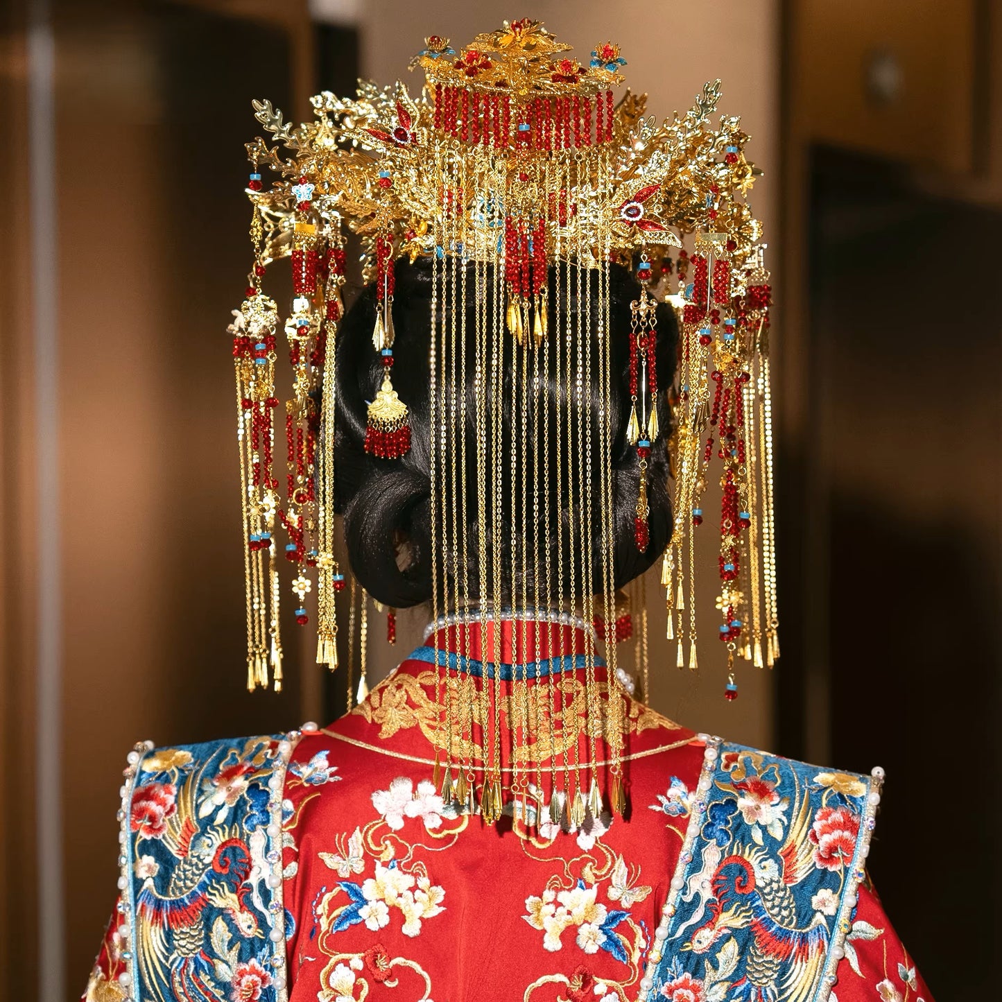 Handcrafted Golden Phoenix Coronet Headpiece with Golden Phoenix Embellishments