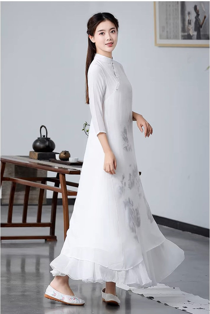 Chinese-Inspired Hanfu，Zen-Inspired Vintage Ink Wash Painting Hanfu