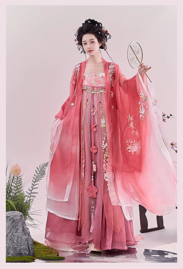 Tang Dynasty Hanfu-Exquisite Heavy Embroidery Wide-Sleeve Shirt + High-Chest Heziqun