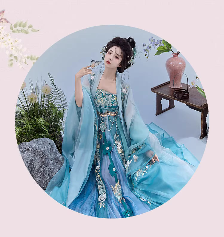 Tang Dynasty Hanfu-Exquisite Heavy Embroidery Wide-Sleeve Shirt + High-Chest Heziqun