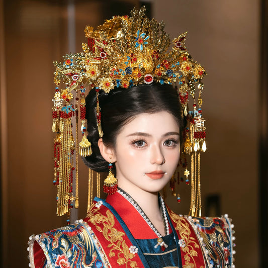 Handcrafted Golden Phoenix Coronet Headpiece with Golden Phoenix Embellishments