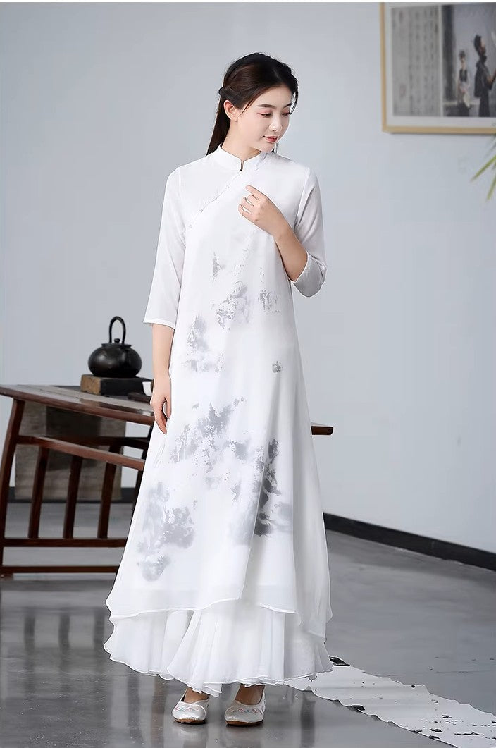 Chinese-Inspired Hanfu，Zen-Inspired Vintage Ink Wash Painting Hanfu