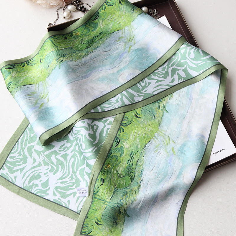 Pure Silk Long Double-Layer Reversible Scarf-145*15CM