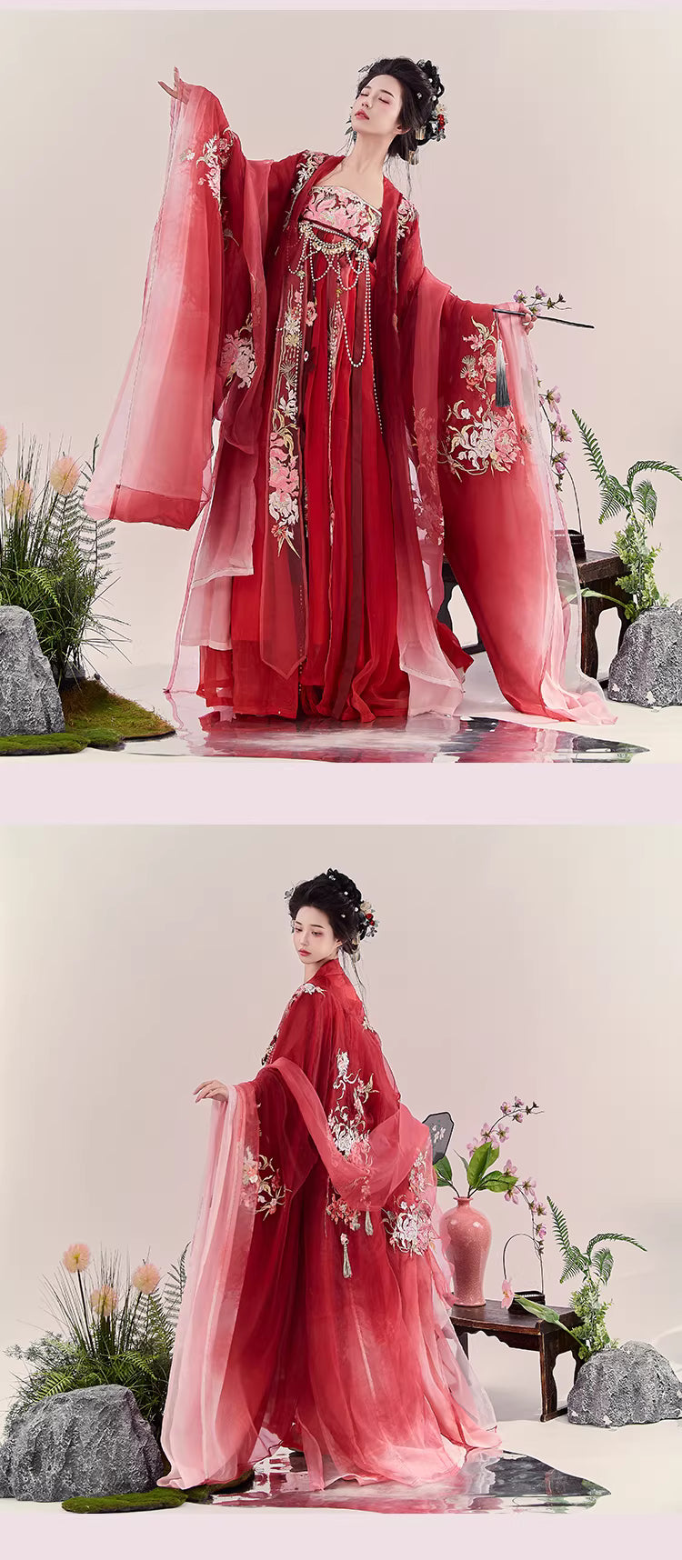 Tang Dynasty Hanfu-Exquisite Heavy Embroidery Wide-Sleeve Shirt + High-Chest Heziqun