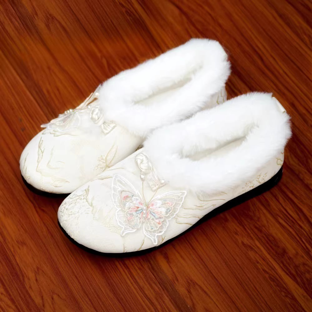 Fleece-lined Warm Embroidered Shoes | Winter Soft-soled Style