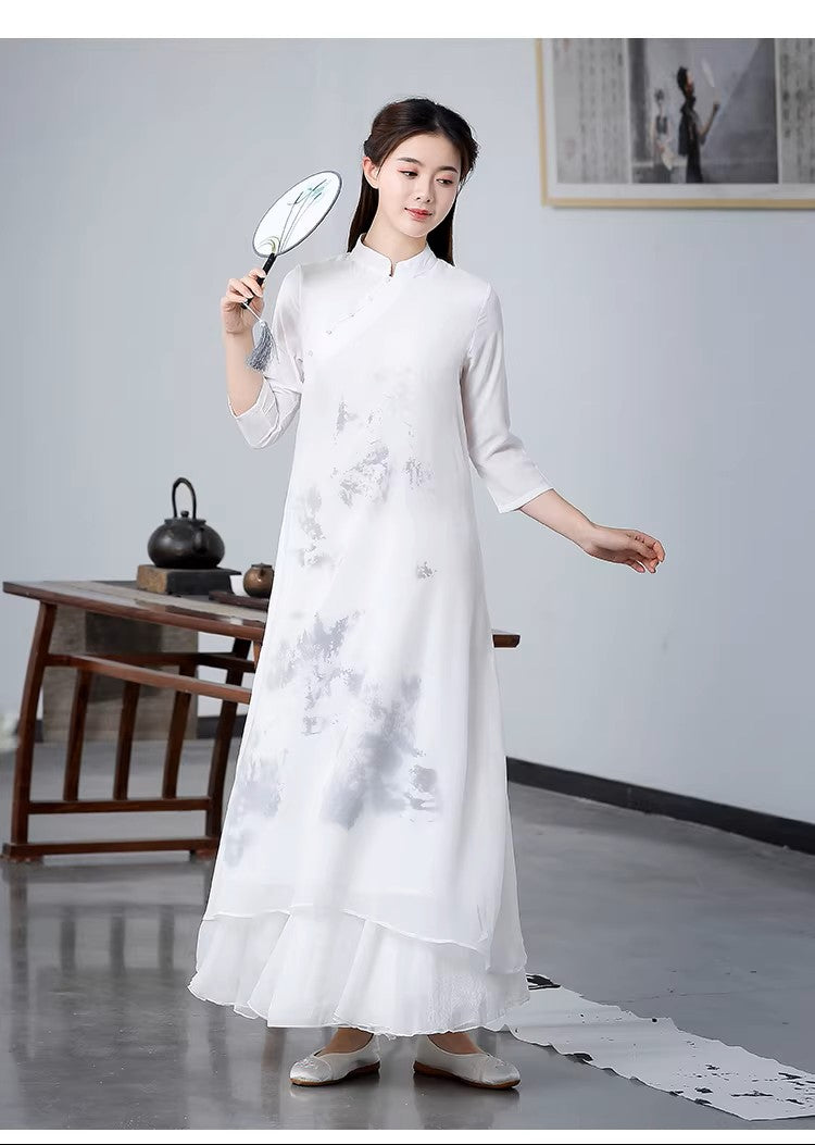 Chinese-Inspired Hanfu，Zen-Inspired Vintage Ink Wash Painting Hanfu
