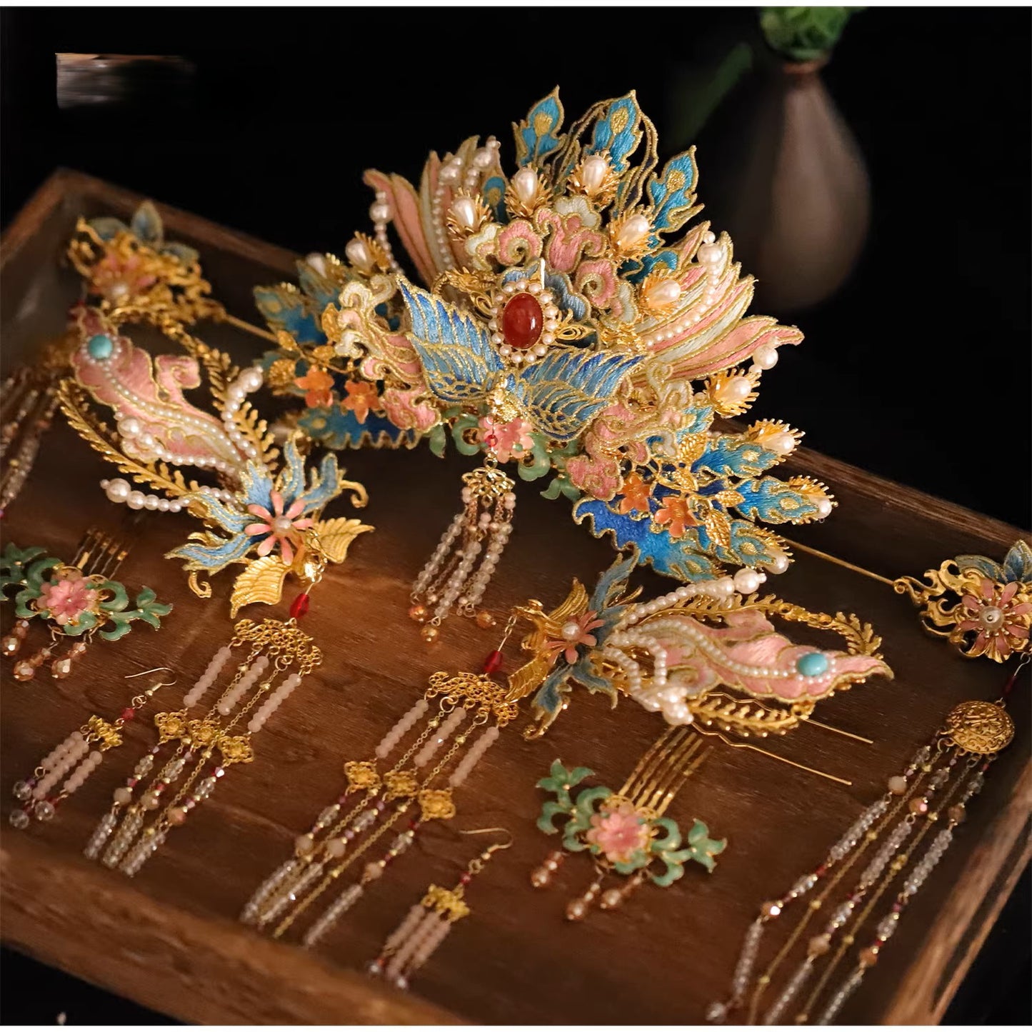 Handcrafted Chinese Traditional Hanfu Phoenix Coronet Headpiece & Hair Accessories