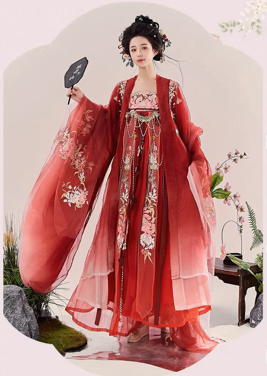 Tang Dynasty Hanfu-Exquisite Heavy Embroidery Wide-Sleeve Shirt + High-Chest Heziqun