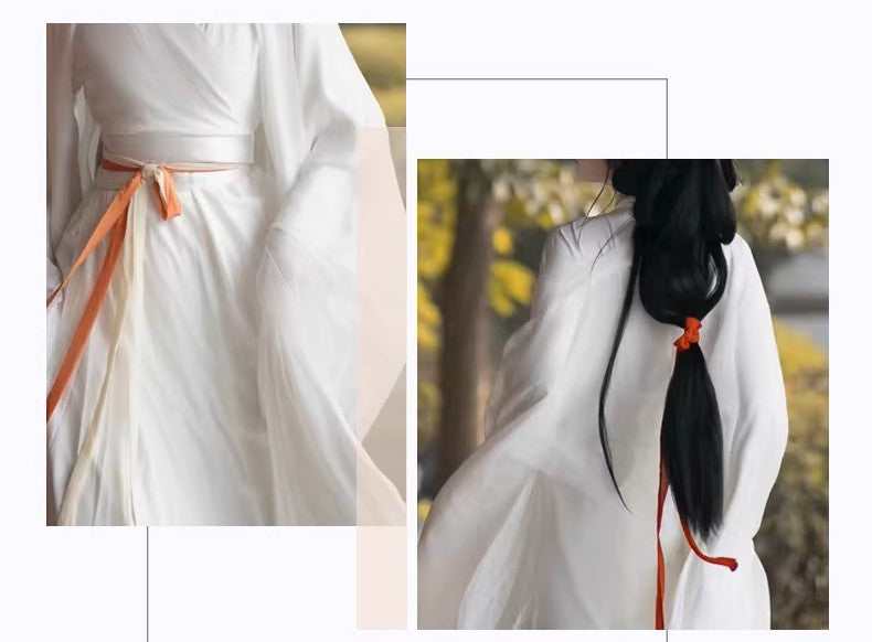 Wei-Jin Style Women's White Hanfu: Wide-sleeve Blouse & Ru Skirt