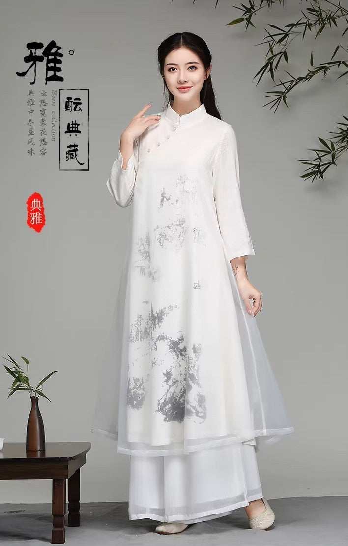 Chinese-Inspired Hanfu，Zen-Inspired Vintage Ink Wash Painting Hanfu