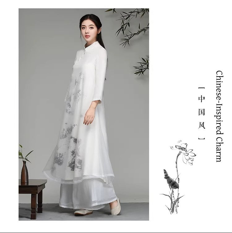 Chinese-Inspired Hanfu，Zen-Inspired Vintage Ink Wash Painting Hanfu