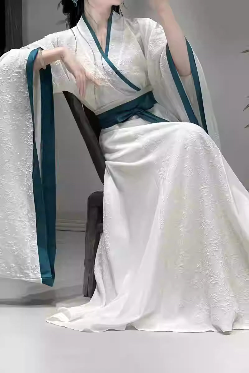 Warring States Style cross-collar wide sleeves waist-length skirt