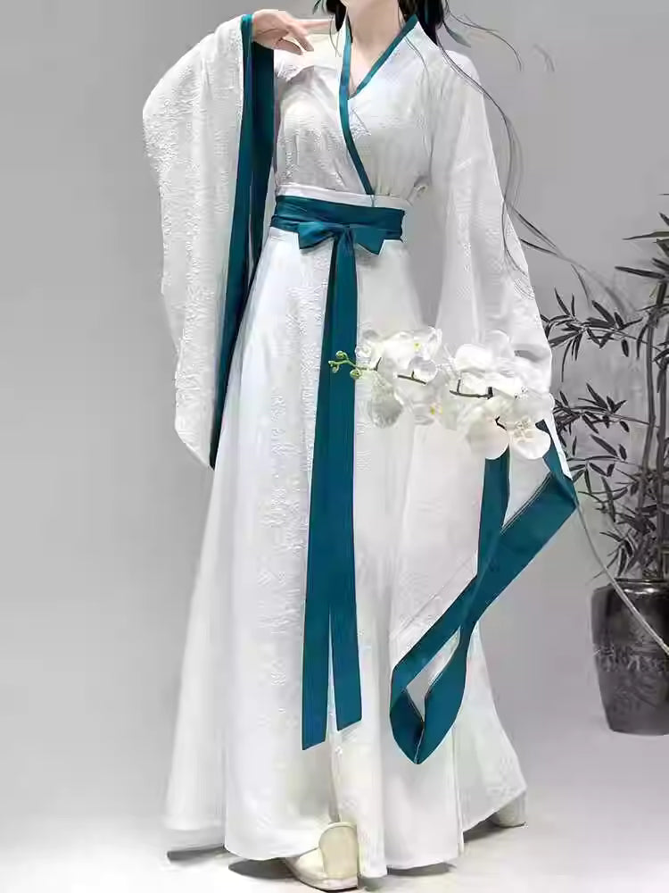 Warring States Style cross-collar wide sleeves waist-length skirt