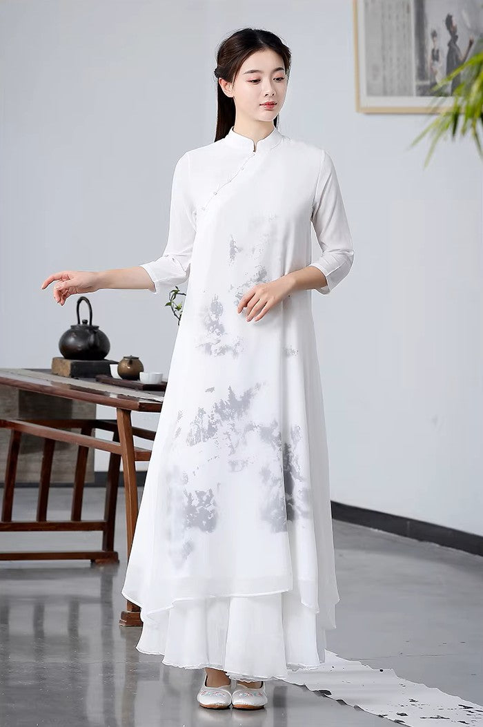 Chinese-Inspired Hanfu，Zen-Inspired Vintage Ink Wash Painting Hanfu