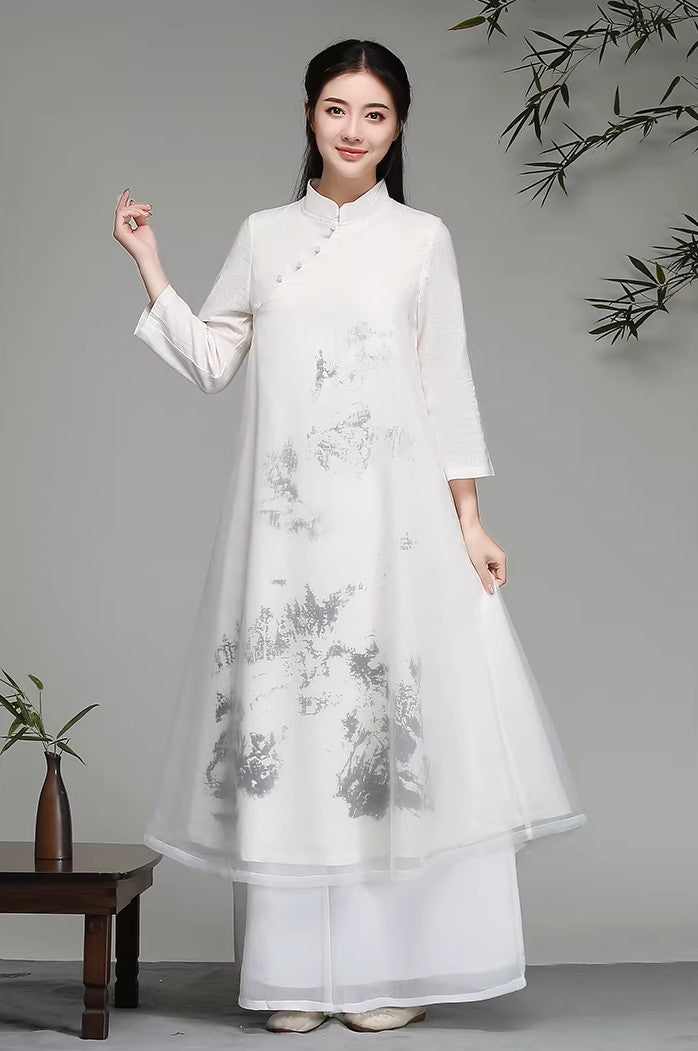 Chinese-Inspired Hanfu，Zen-Inspired Vintage Ink Wash Painting Hanfu
