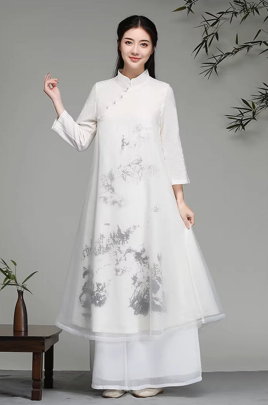 Chinese-Inspired Hanfu，Zen-Inspired Vintage Ink Wash Painting Hanfu