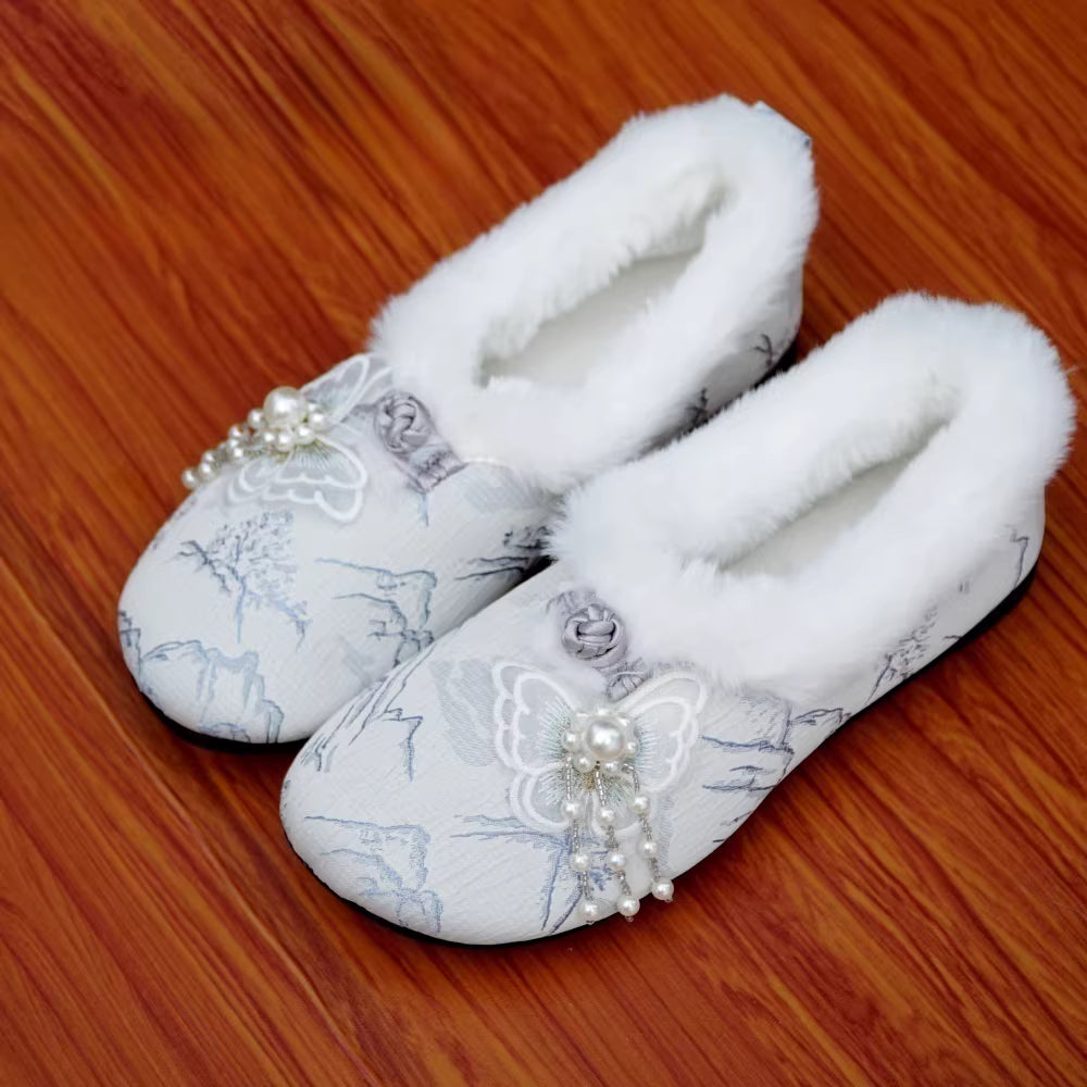 Fleece-lined Warm Embroidered Shoes | Winter Soft-soled Style