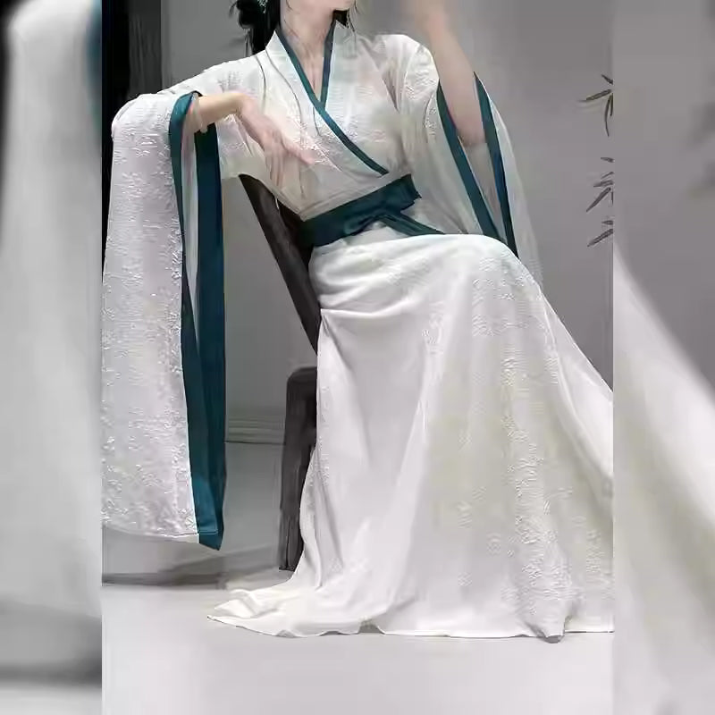 Warring States Style cross-collar wide sleeves waist-length skirt