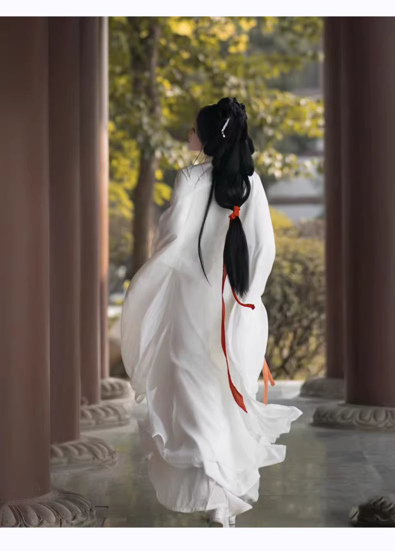 Wei-Jin Style Women's White Hanfu: Wide-sleeve Blouse & Ru Skirt