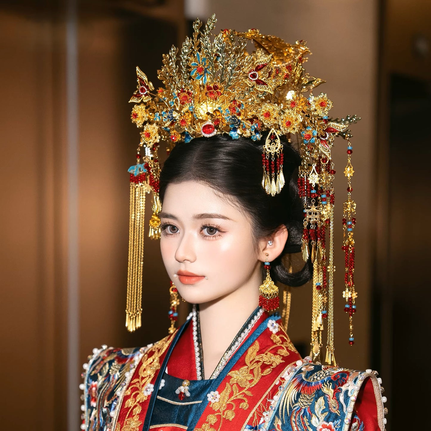 Handcrafted Golden Phoenix Coronet Headpiece with Golden Phoenix Embellishments