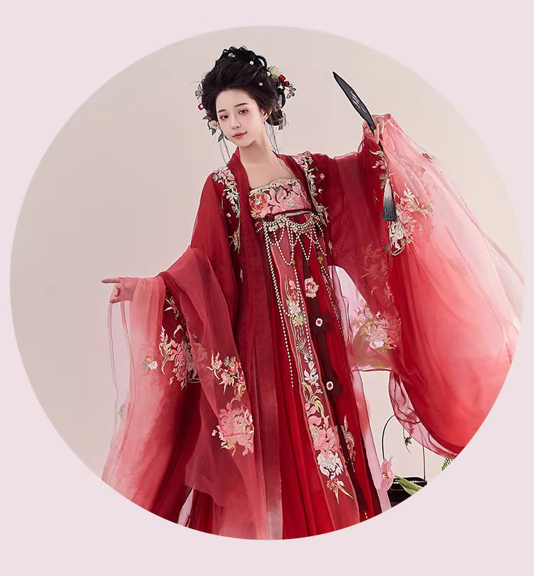 Tang Dynasty Hanfu-Exquisite Heavy Embroidery Wide-Sleeve Shirt + High-Chest Heziqun