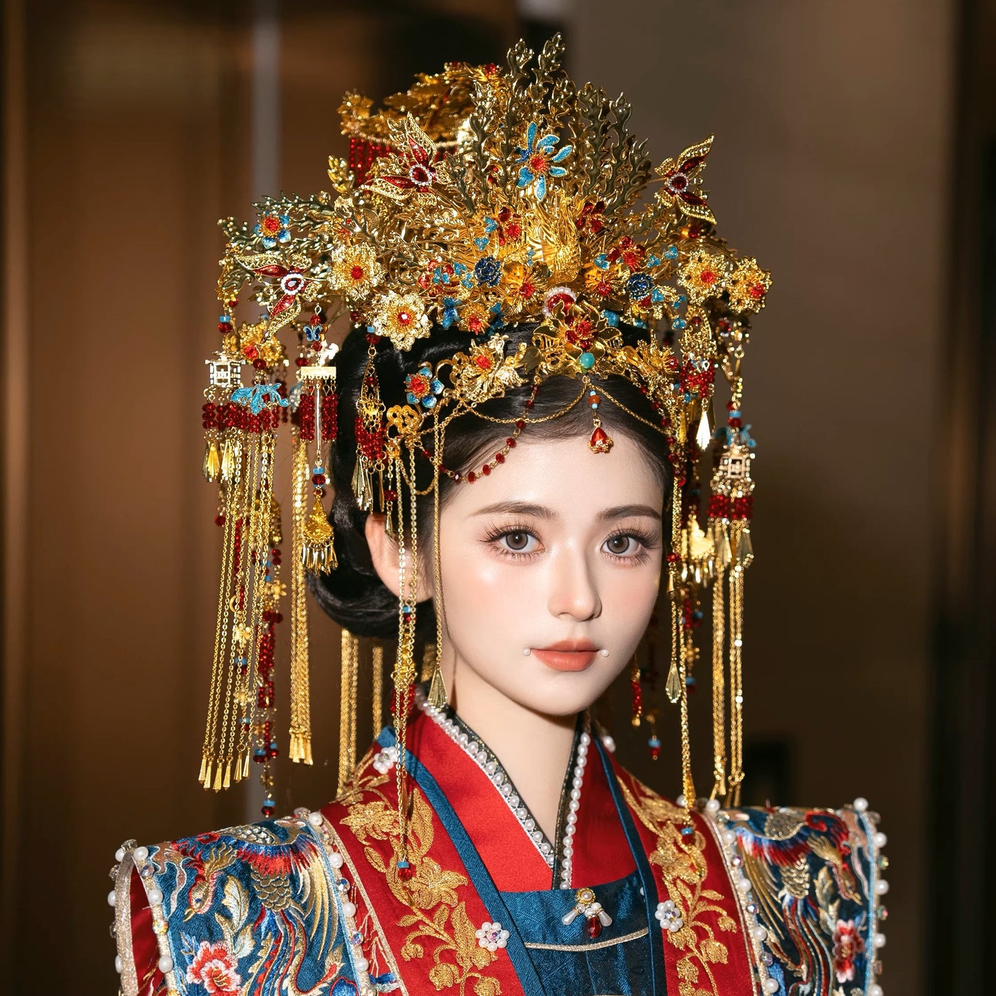 Handcrafted Golden Phoenix Coronet Headpiece with Golden Phoenix Embellishments